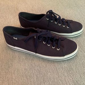 Navy, canvas, lace up, Keds sneakers.